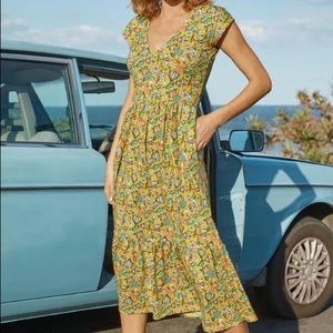 Boden Voop Cotton Tiered Dress Daffodil, Kaleidoscopic Floral. UK14P US1…